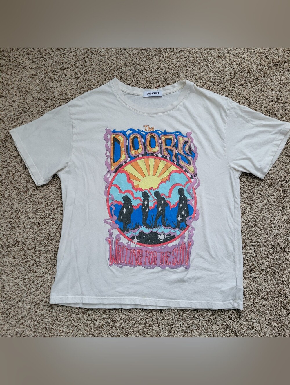 Daydreamer The Doors T-shirt Shirt Ivory Cream Purple Velvet 100% Cotton Medium